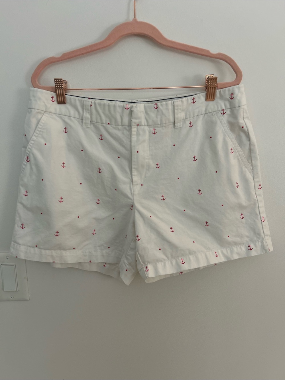 Tommy Hilfiger Women’s White Anchor Print Chino Shorts Size 12 Cotton Nautical